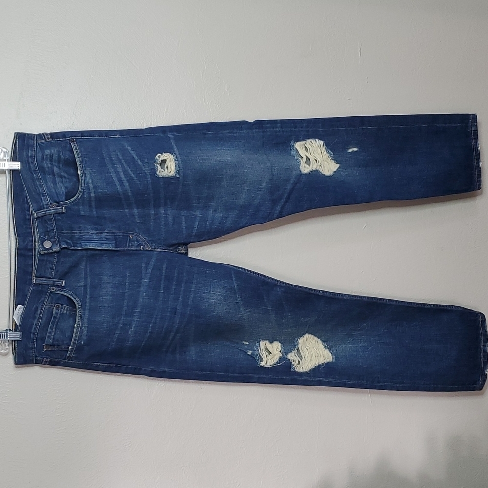 Levi's Mens 502 Tapered Leg Distressed Dark Wash Jeans Size 36x32